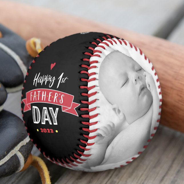 Balle De Baseball Joyeuse 1ère Fête du Père, Typographie audacieuse, (Créateur téléchargé)