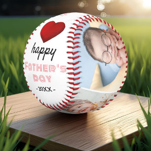 Balle De Baseball Joyeuse Fête des Pères Cœur Rouge Collage de 4 Pho