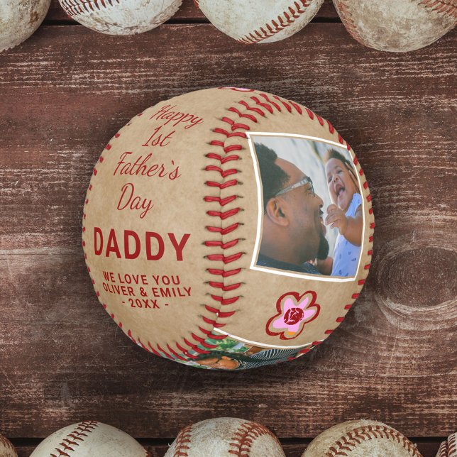 Balle De Baseball Joyeux 1er jour du Père Papa Keepsaké 3 Photo (Créateur téléchargé)