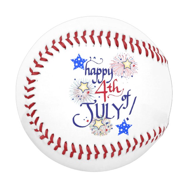 Balle De Baseball Joyeux 4 juillet ! avec feux d'artifice et étoiles (Devant Gauche)