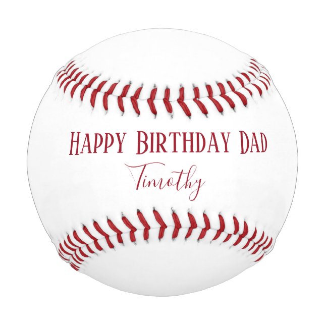 Balle De Baseball Joyeux anniversaire papa rouge et blanc (Devant)