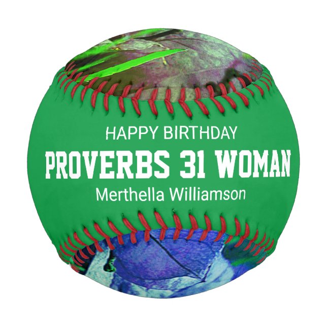 Balle De Baseball Joyeux Anniversaire PROVERBS 31 Personnalisé Vert  (Devant)