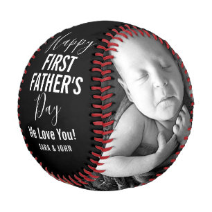 Balle De Baseball Joyeux Fête du Père Noir Baby 2 Photos Nom