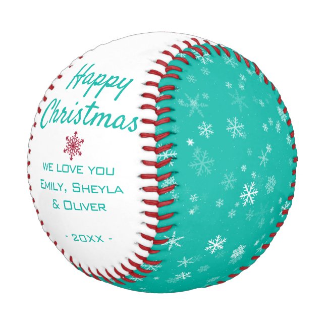 Balle De Baseball Joyeux Motif de flocon vert de Noël (Angle)