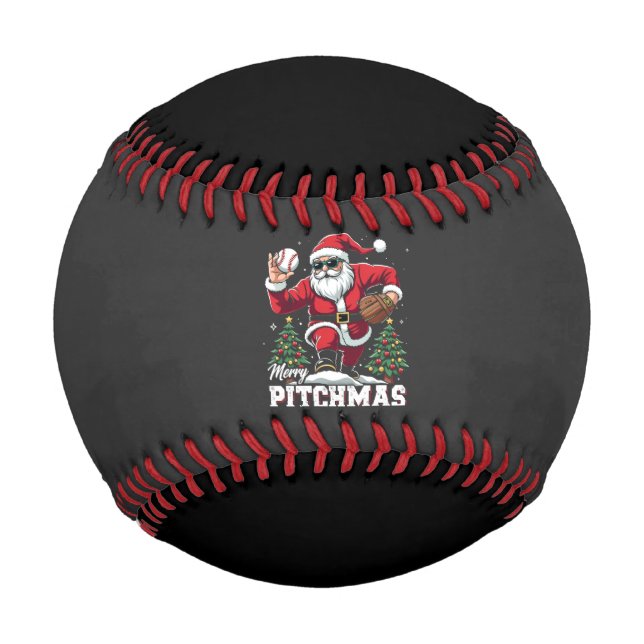 Balle De Baseball Joyeux Pitchmas Noël Amateur de baseball Père Noël (Devant)