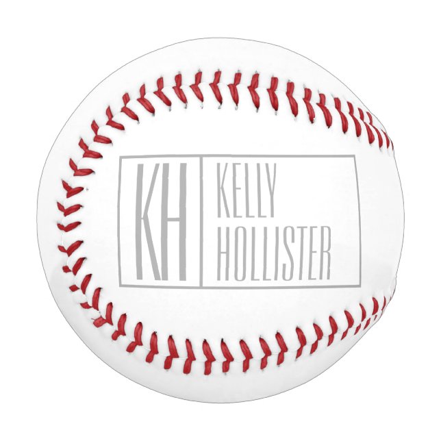 Balle De Baseball Logo Moderne Grey Initiales & Nom (Devant Gauche)