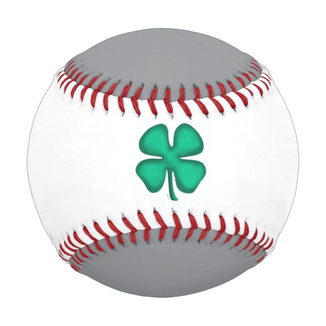 Balle De Baseball Lucky 4 Leaf Irish Clover gris baseball blanc (Devant)