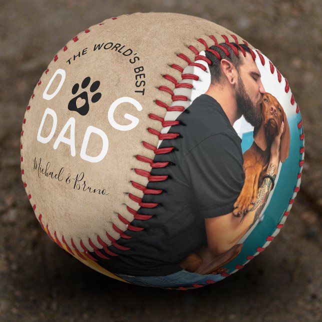Balle De Baseball Meilleur Chien Papa 2 photo du monde rustique (Créateur téléchargé)