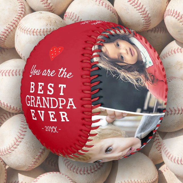 Balle De Baseball Meilleur Grand-Père Coeur 4 Photo Collage (Créateur téléchargé)