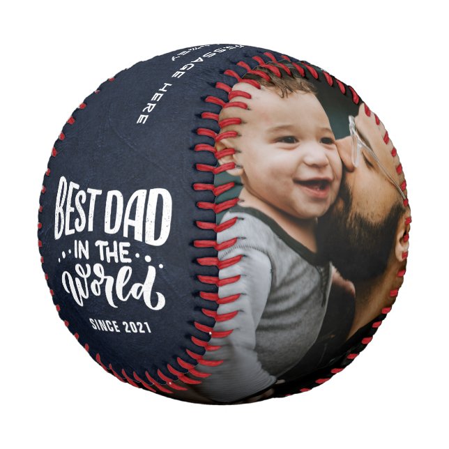 Balle De Baseball "Meilleur Papa Au Monde" 2-Photo Message Personnel (Angle)