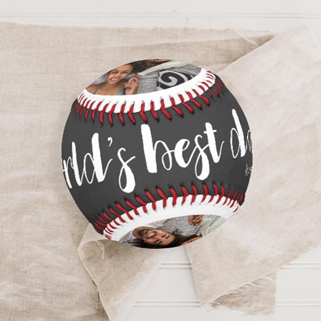 Balle De Baseball Meilleur papa du monde deux photo, année et nom (Créateur téléchargé)