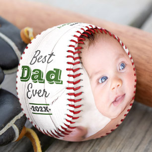 Balle De Baseball Meilleur Papa Ever Typographie Verte Bois Rustique