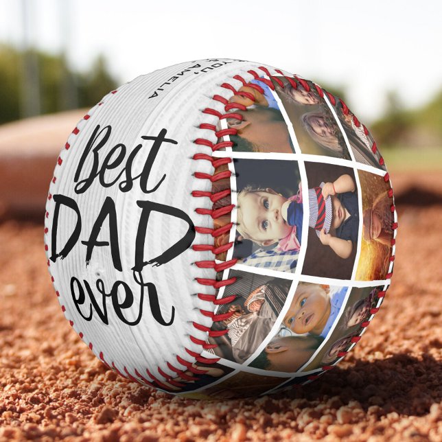 Balle De Baseball Meilleur papa Jamais Bois rustique 6 Photo Collage (Créateur téléchargé)