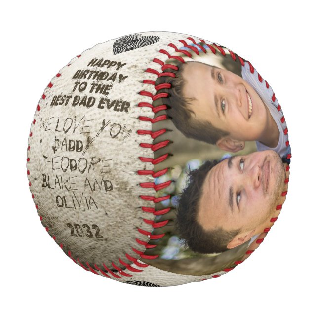 Balle De Baseball Meilleur Papa Jamais Moderne 2Photo Collage Joyeux (Angle)