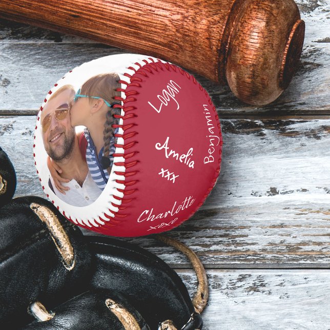 Balle De Baseball Meilleur Papa Jamais Rouge 2 Photo Signé Baseball (Créateur téléchargé)
