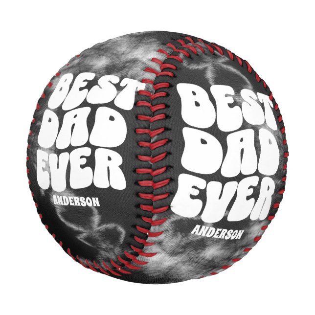 Balle De Baseball Meilleur Papa Personnalisé Jamais Tie Dye Noir (Angle)