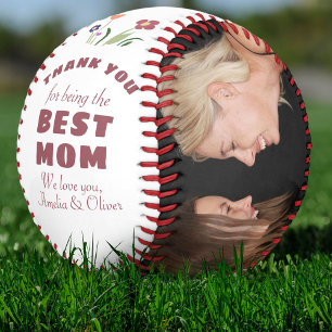 Balle De Baseball Merci Fleur de maman Meilleure Maman Photo Fête de