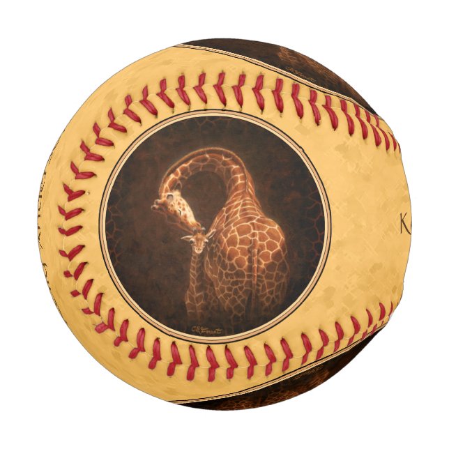 Balle De Baseball Mère Giraffe et mignonne bébé Bordure ronde (Devant Gauche)