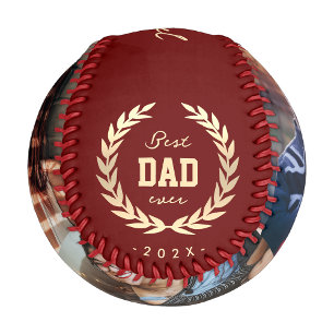 Balle De Baseball Moderne Meilleur Papa Ever 3 Photo Rouge Or