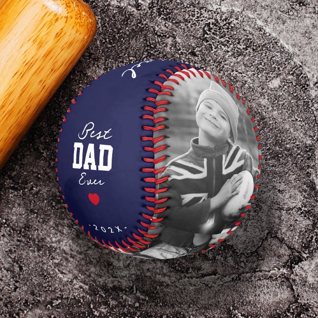 Balle De Baseball Moderne Meilleur papa Ever Fête des pères Bleue No (Father's day Baseball, Best Dad Ever, Father's day from Wife Daughter and son blue, black and white )