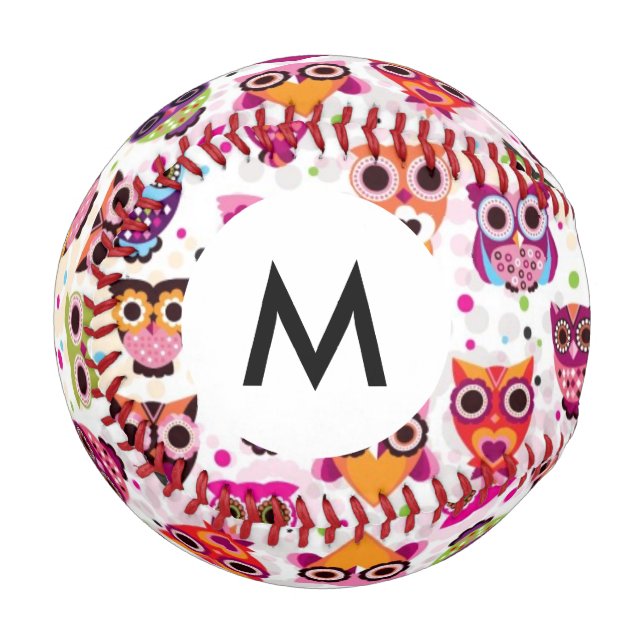 Balle De Baseball Monogram Cute owl arrière - plan motif pour enfant (Devant Gauche)