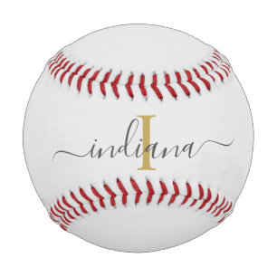Balle De Baseball Monogram Gold Grey Nom du script Typographie