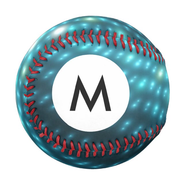 Balle De Baseball Monogramme Bleu Orbes 3D (Devant Gauche)