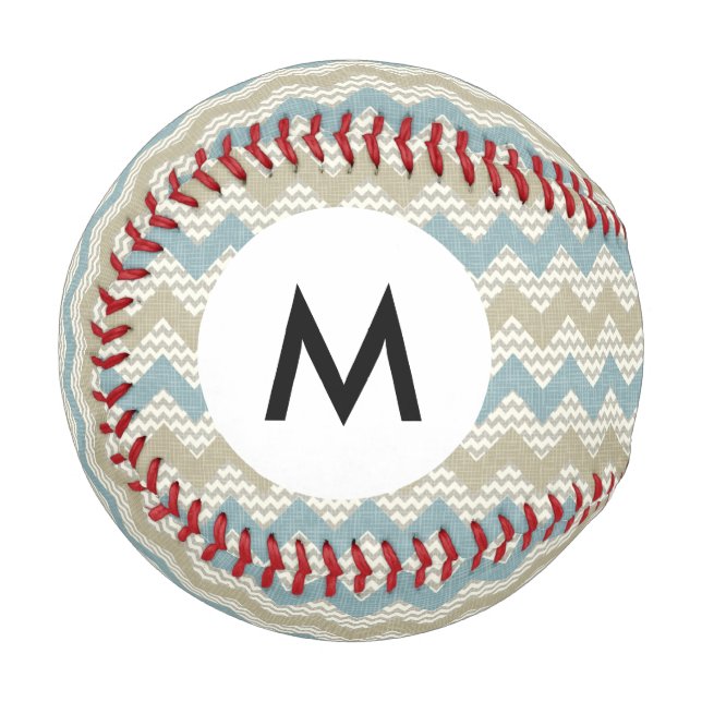 Balle De Baseball Monogramme Chevron motif sur texture de lin (Devant Gauche)