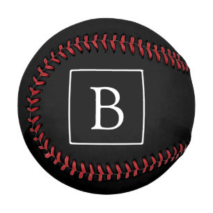 Balle De Baseball Monogramme Classique Simple Noir avec Texte Blan