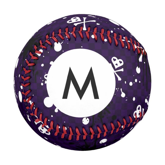 Balle De Baseball Monogramme couleur foncée Emo Motif avec peinture (Devant Gauche)