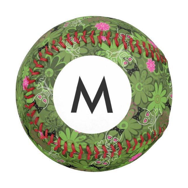 Balle De Baseball Monogramme crâne punk fille sur un camo de fleurs (Devant Gauche)