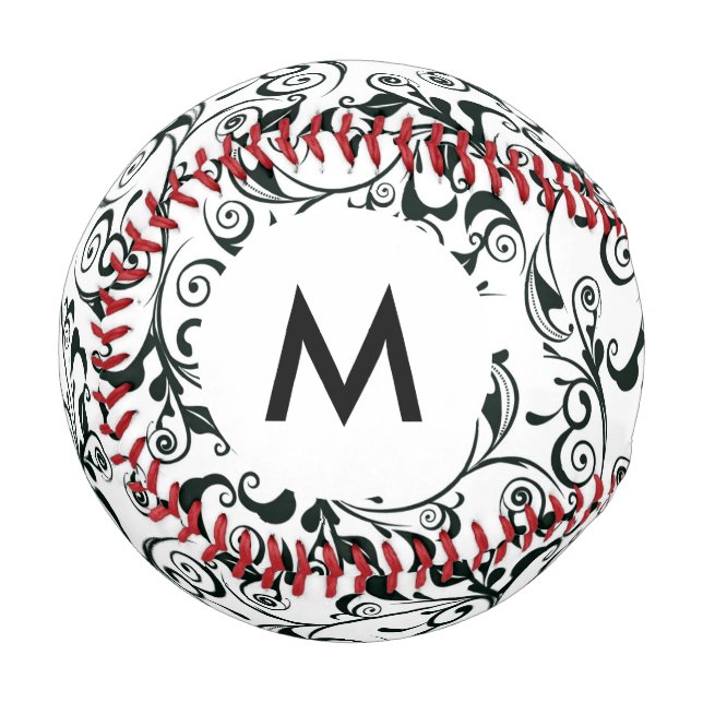 Balle De Baseball Monogramme Damask (Devant Gauche)