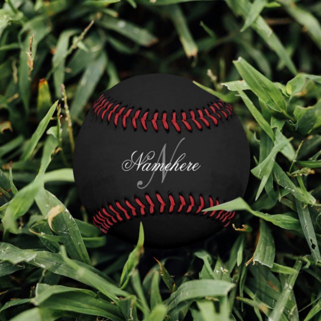 Balle De Baseball Monogramme de nom noir et blanc personnalisé uniqu (Créateur téléchargé)