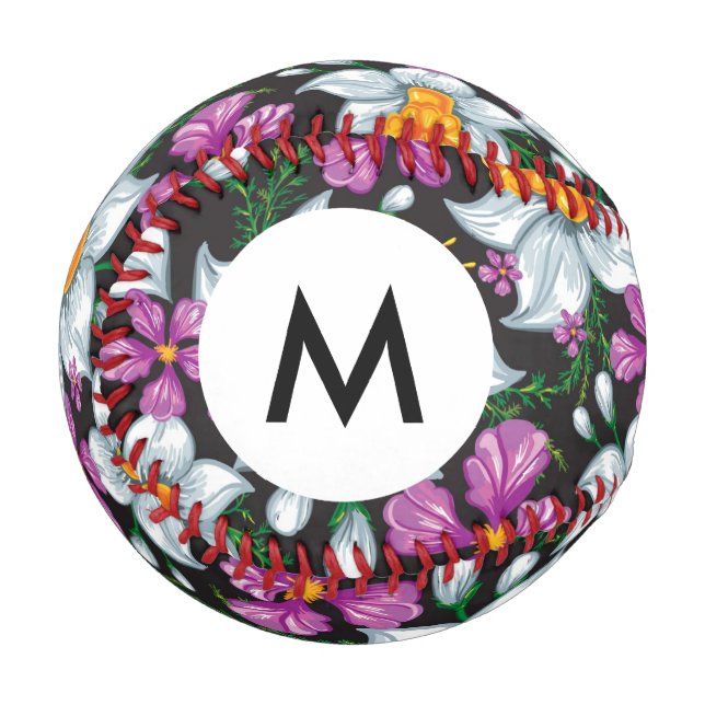 Balle De Baseball Monogramme Elegance motif avec fleurs de narcisse  (Devant Gauche)