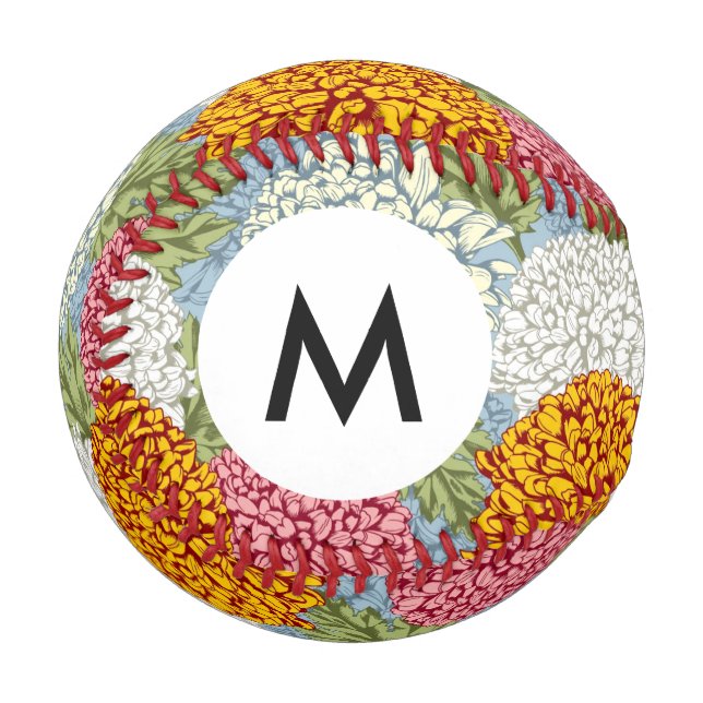 Balle De Baseball Monogramme Excellent motif avec chrysanthèmes (Devant Gauche)