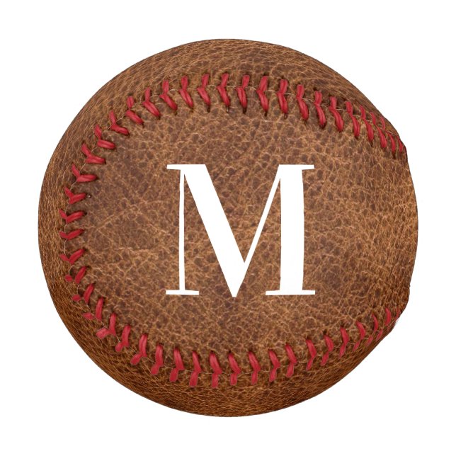 Balle De Baseball Monogramme moderne en cuir Brown Faux (Devant Gauche)