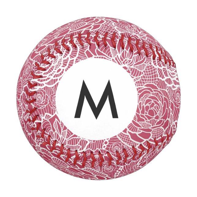 Balle De Baseball Monogramme motif arrière - plan de fleurs de dente (Devant Gauche)