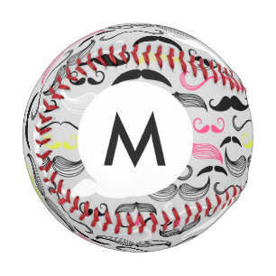 Balle De Baseball Monogramme Mustache motif, style rétro