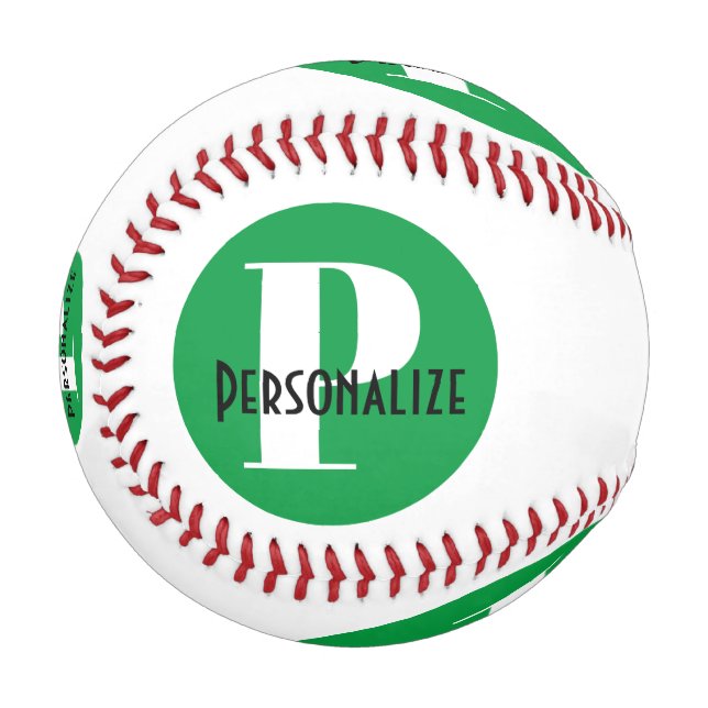 Balle De Baseball Monogramme Nom personnalisé Blanc vert personnalis (Devant Gauche)