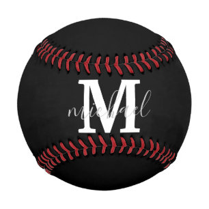 Balle De Baseball monogramme personnalisé noir et blanc initial