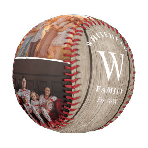Balle De Baseball Monogramme rustique Lumière Bois Photo Collage Bas