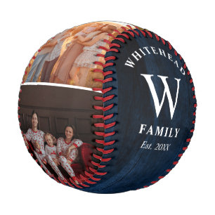 Balle De Baseball Monogramme rustique Marine Blue Wood Photo Collage