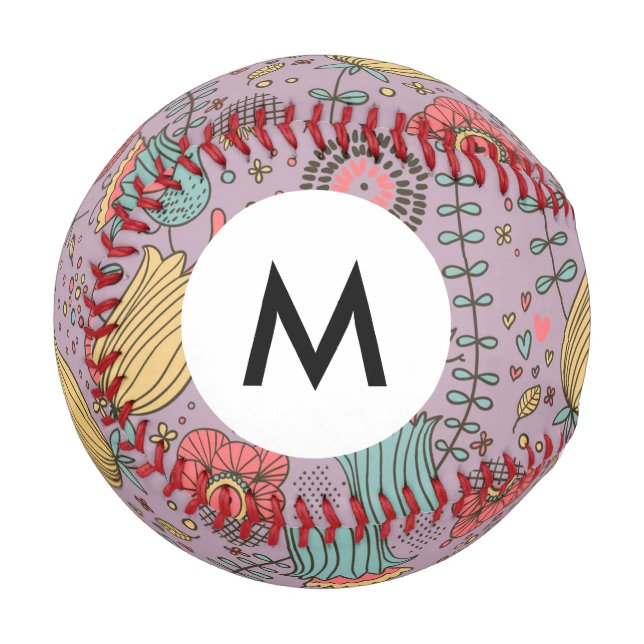 Balle De Baseball Monogramme Stylé motif floral avec fleurs (Devant Gauche)
