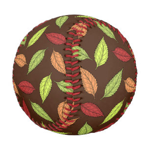 Balle De Baseball Motif De Feuilles, Feuilles Colorés, Feuilles D'Au