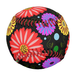 Balle De Baseball Motif floral rétro lumineux d'art folklorique colo