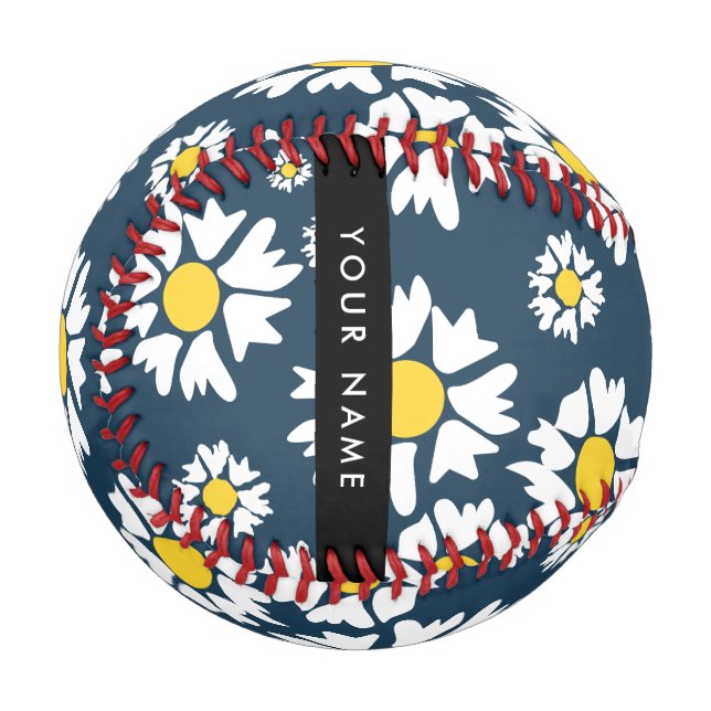 Balle De Baseball Motif Marguerite, Marguerites Blanches, Votre Nom (Devant Gauche)
