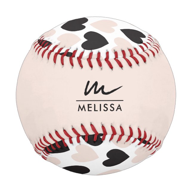 Balle De Baseball Motif moderne Blush Rose Black Love Hearts (Dos)