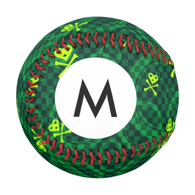 Balle De Baseball Motif Monogramme Vert Emo Avec Cercles (Devant Gauche)