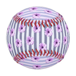 Balle De Baseball motif rayé avec marguerites violettes