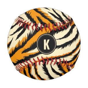 Balle De Baseball Motif rayures de tigre orange noir Monogramme
